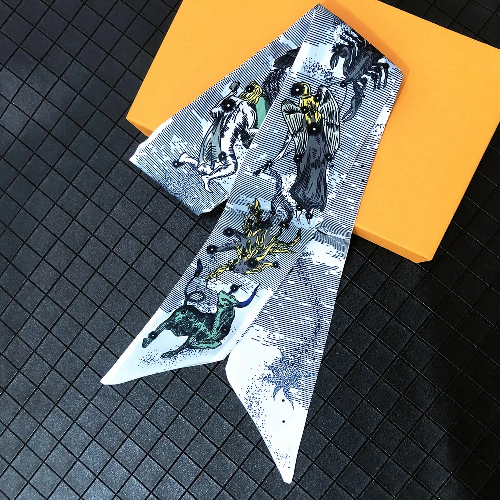 

Big Brand Silk Scarf For Women Cartoon Animal Printed Handle Bag Ribbons Brand Fashion Head Scarf Small Long Skinny Scarves