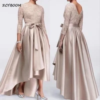 elegant champagne high low mother of the bride dresses with sash 2022 a line o neck formal wedding party guest gowns for women