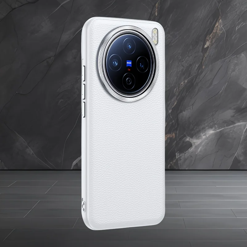 Caase для VIVO X200 X100 Pro ультра роскошный кожаный металлический чехол с кольцом для объектива личи для VIVO X200Pro MINI противоударный бампер (art.: 3920ccac0992d) - 3920ccac0992d