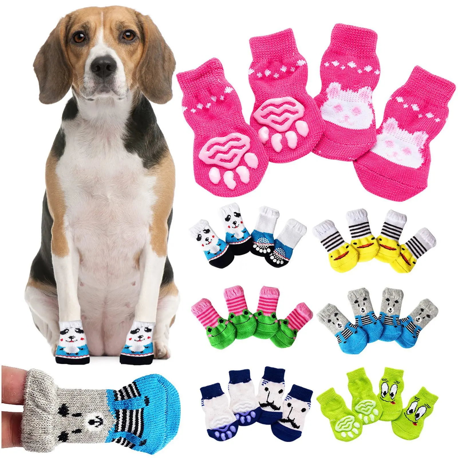 

Dogs Spitz With York 4pcs Products Socks Anti-slip Chihuahua Print Pet For Paw Breeds Puppy Small Cats Shoes Dog Protector Cute