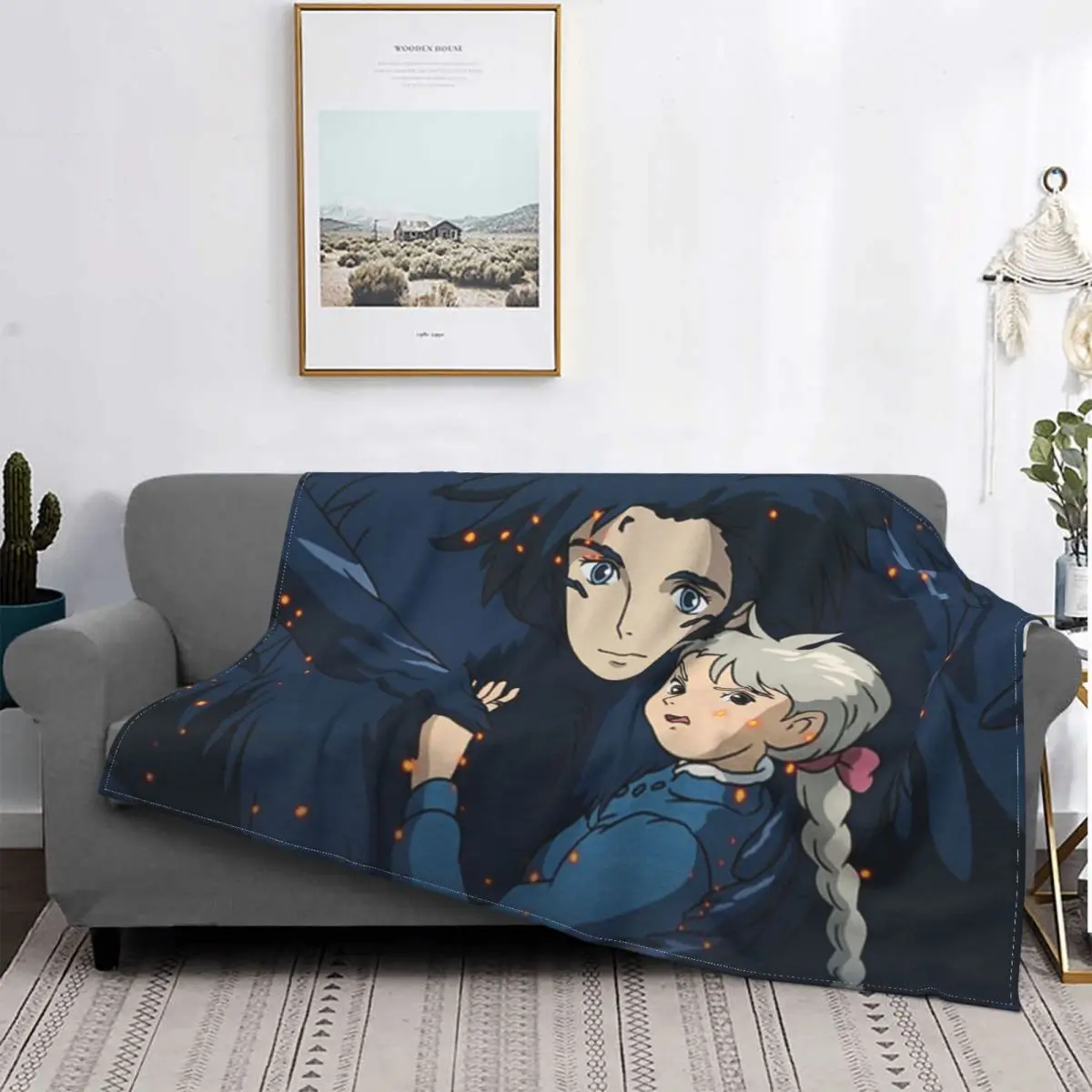 

Howl's Moving Castle Anime Blanket Fleece Autumn/Winter Multifunction Ultra-Soft Throw Blanket for Sofa Couch Plush Thin Quilt