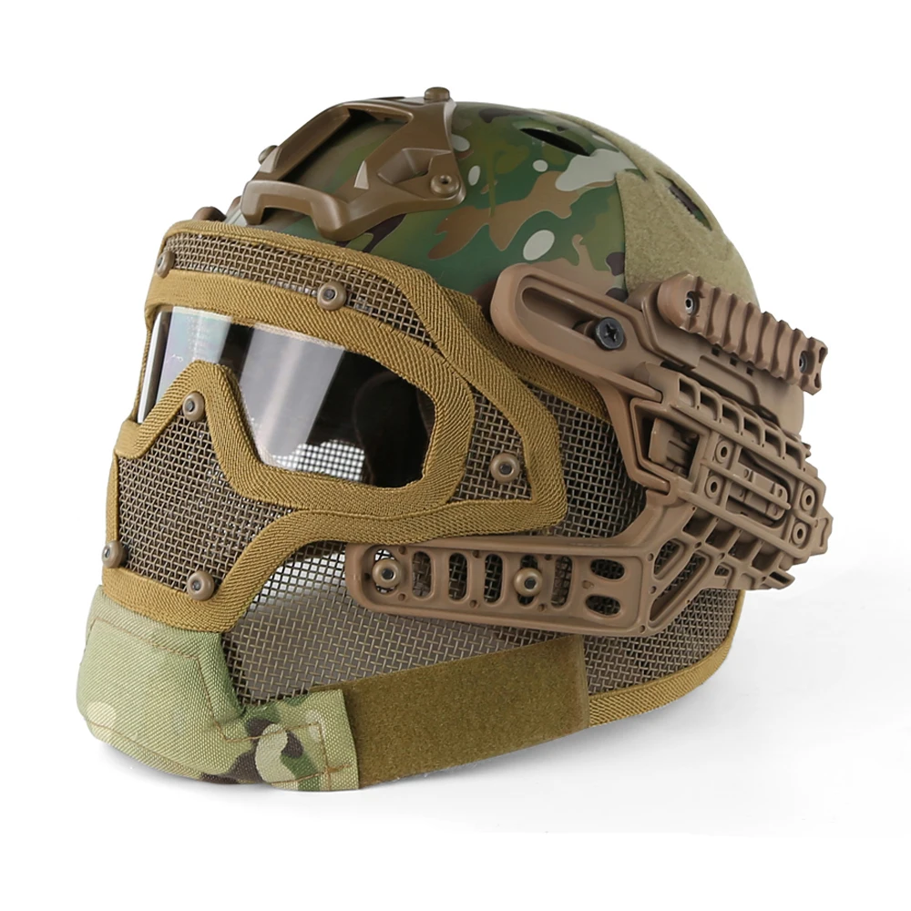 Tactical Military Helmet High Quality With Metal Mesh Mask Full Face Protective Paintball Airsoft Helmet CS War Game Equipment