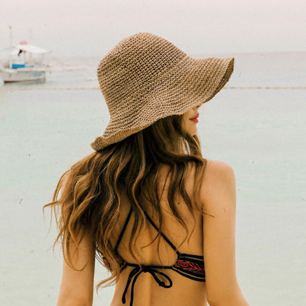 New Girl Raffia Sun Hat Wide Brim Floppy Summer Hats For Women Beach Panama Straw Dome Bucket Hat Femme Shade Hat