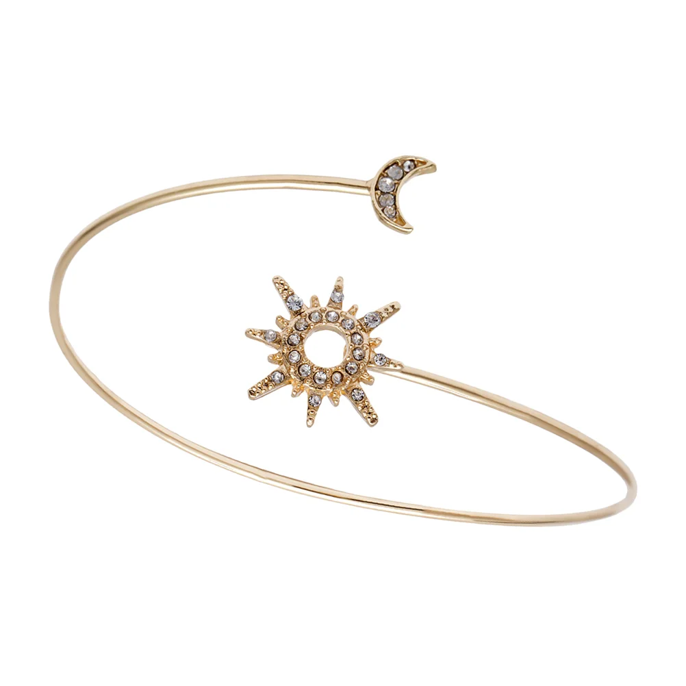 

Arm Braceletarmlet Cuff Upper Bicep Band Gold Bangle Ladies Open Forearm Rhinestone Moon Golden Jewlery