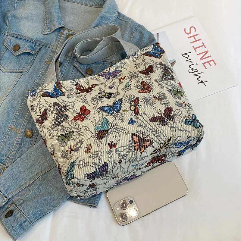 Женская сумка-тоут в стиле ретро вместительная сумочка с принтом бабочки сумка