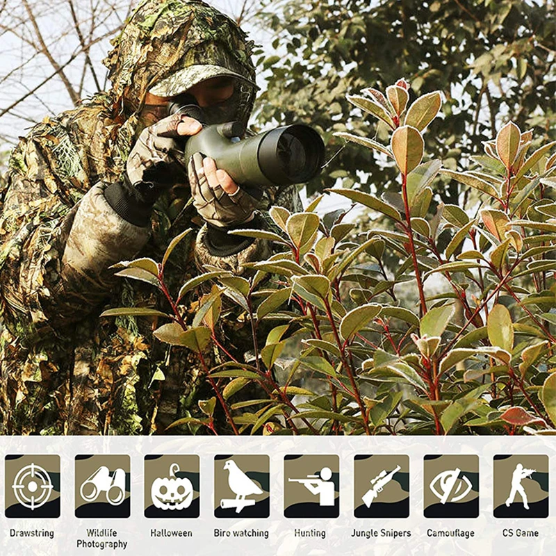 Охотничьи костюмы Ghillie камуфляжное пальто с 3D листьями снайперская тактическая