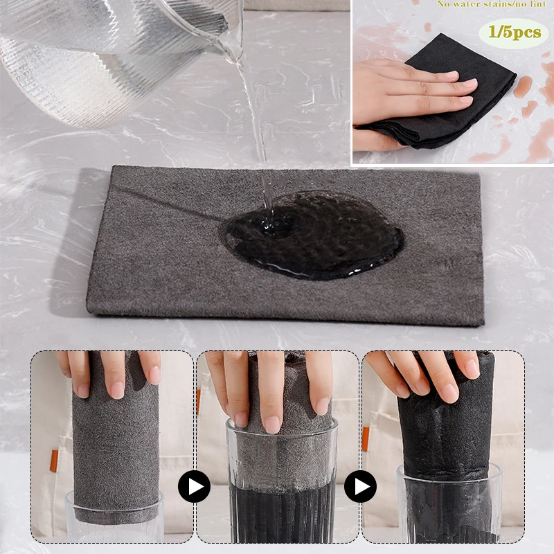 

No Trace Cleaning Cloth Microfiber Absorbent Dish Cloth Tableware Rag Home Cleaning Towel for Kitchen Bathroom Car