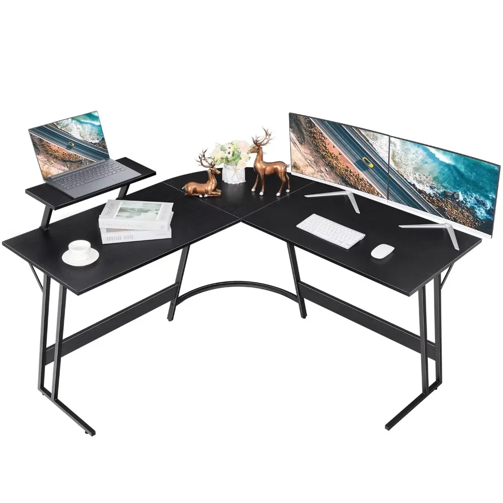 

L-Shaped Computer Desk Modern Corner Desk Home Office Writing Sturdy Workstation with Movable Table, Black