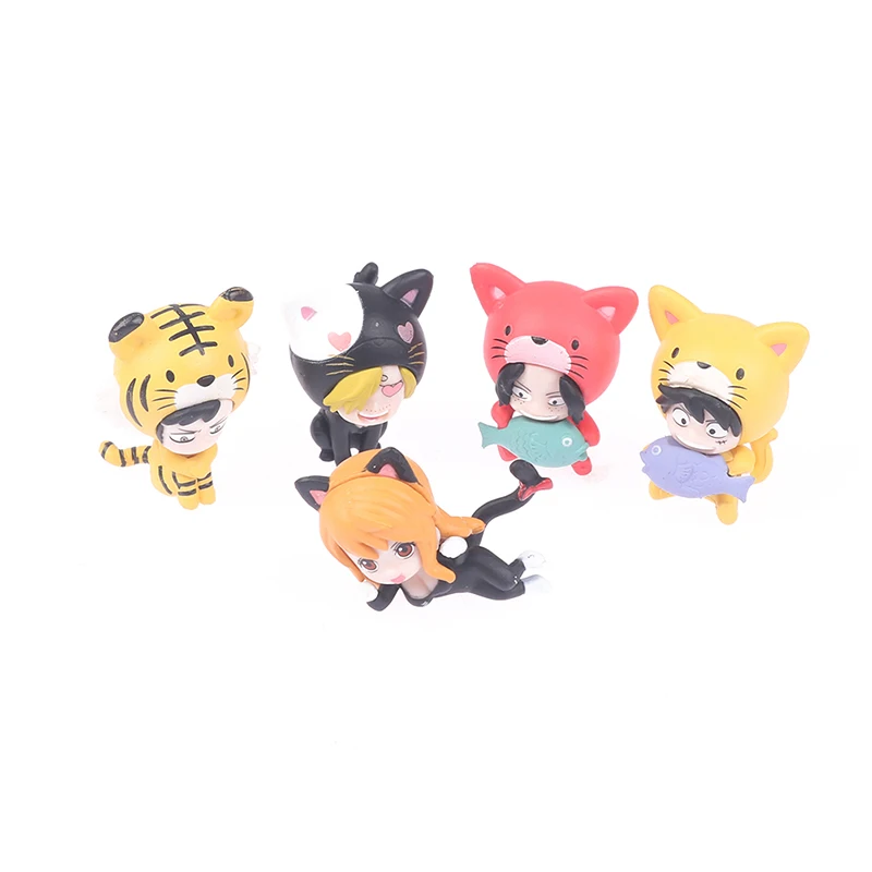 

5 шт. цельнокроеные фигурки, кошка, собака, Обезьяна D. Экшн-фигурка Luffy Anime Nami Trafalgar D.Water Law из ПВХ