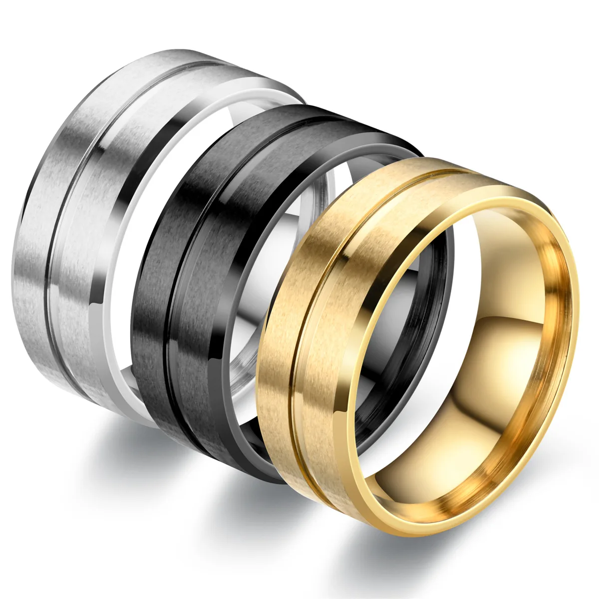

8MM Wide Middle Groove Frosted Stainless Steel Ring For Men Is A Popular Accessory