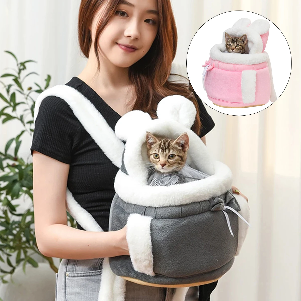 

Подвесная нагрудная сумка для домашних животных, ультра мягкие плюшевые сумки для собак с карманами, теплый зимний рюкзак для кошек с шляпо...