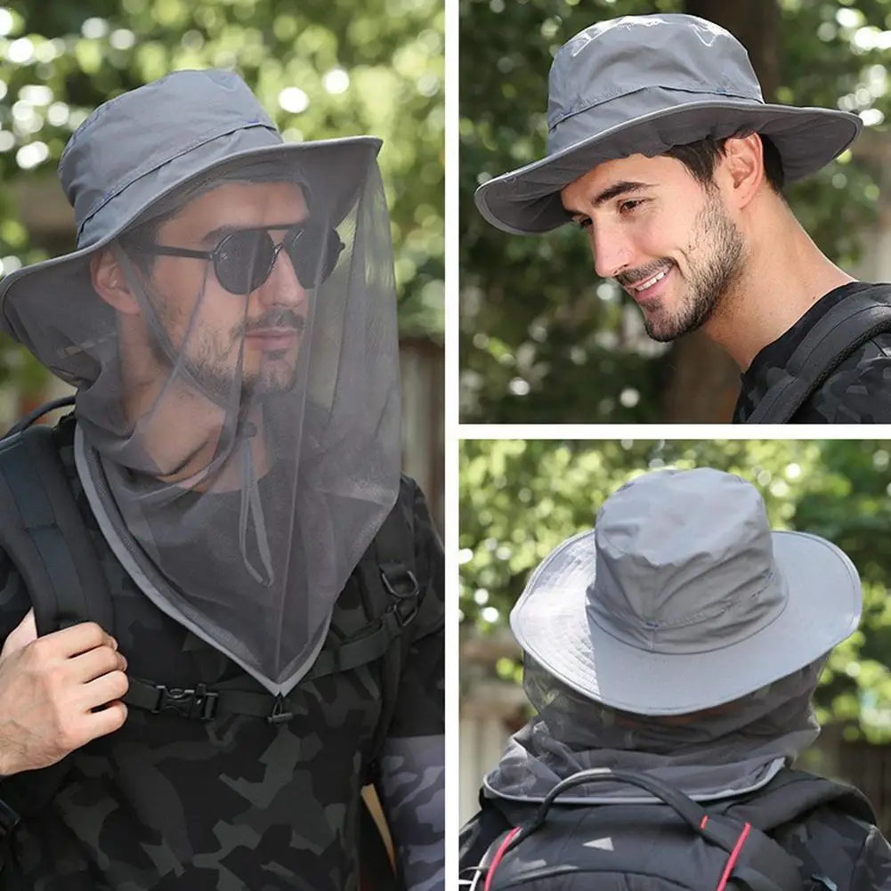 

Складная противомоскитная рыболовная шляпа унисекс, шляпа с сеткой от насекомых, Солнцезащитный зонт, уличная шляпа, дышащая москитная сетка Hiki A7z7