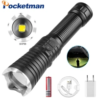 portable ultra powerful xhp99 led flashlight 18650 flashlight xlamp led torch usb rechargeable tactical light zoom torch
