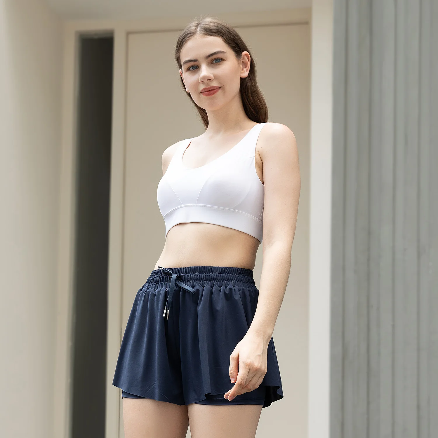 LUOYIYANG Drawstring Women's Yoga Shorts Gym Seamless Solid Color Sports Wear Fitness Workout 2023 Fake Two Piece Clothing S-XL