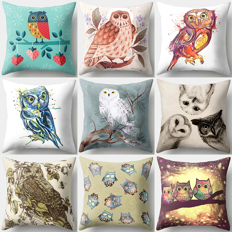 

Cute Owl Pattern Decorative Cushions Pillowcase Polyester Cushion Cover Throw Pillow Sofa Decoration Pillowcover 40513