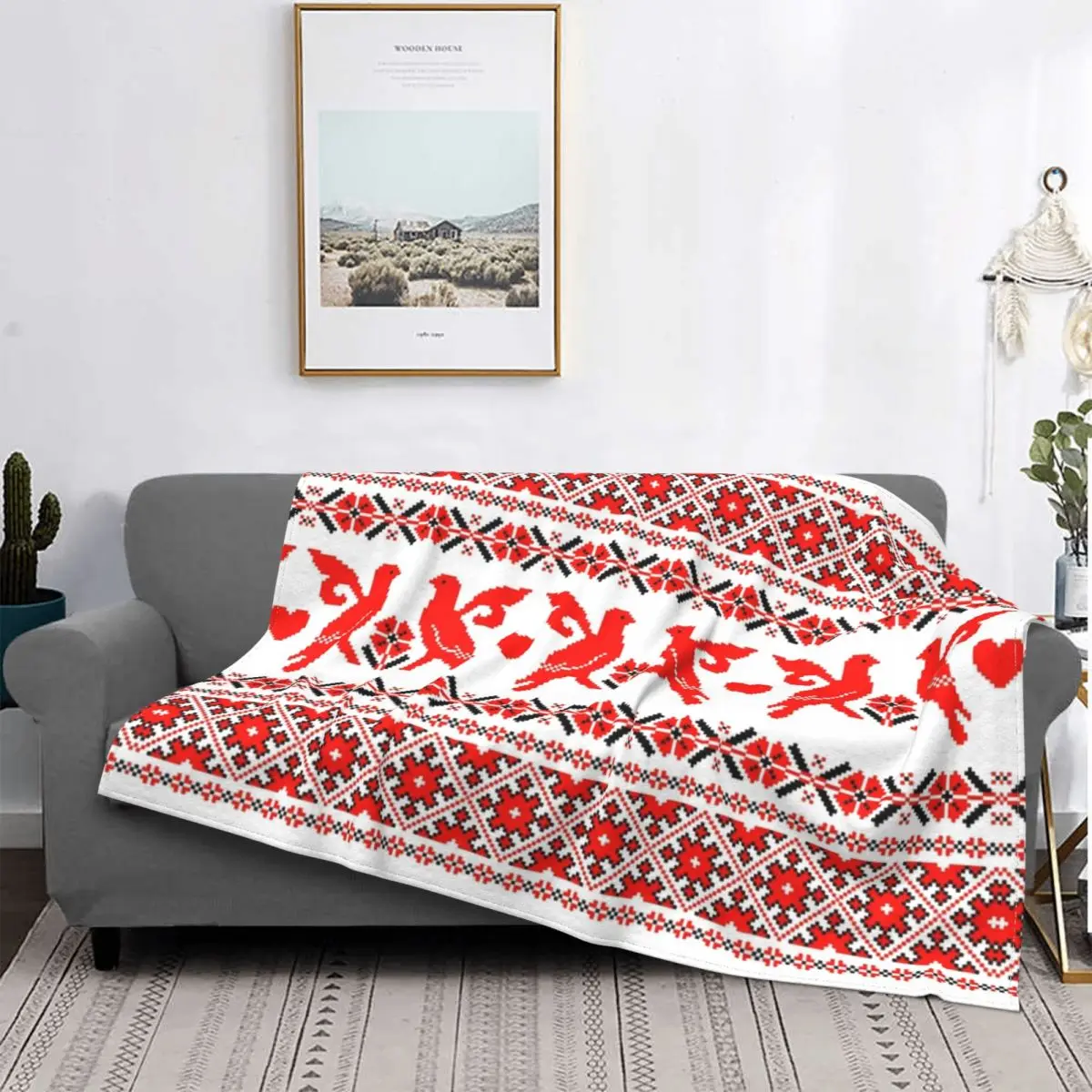 

Украинское фланелевое одеяло с вышивкой, легкий плед 3D геометрической формы в богемном стиле для спальни, дивана, спальни