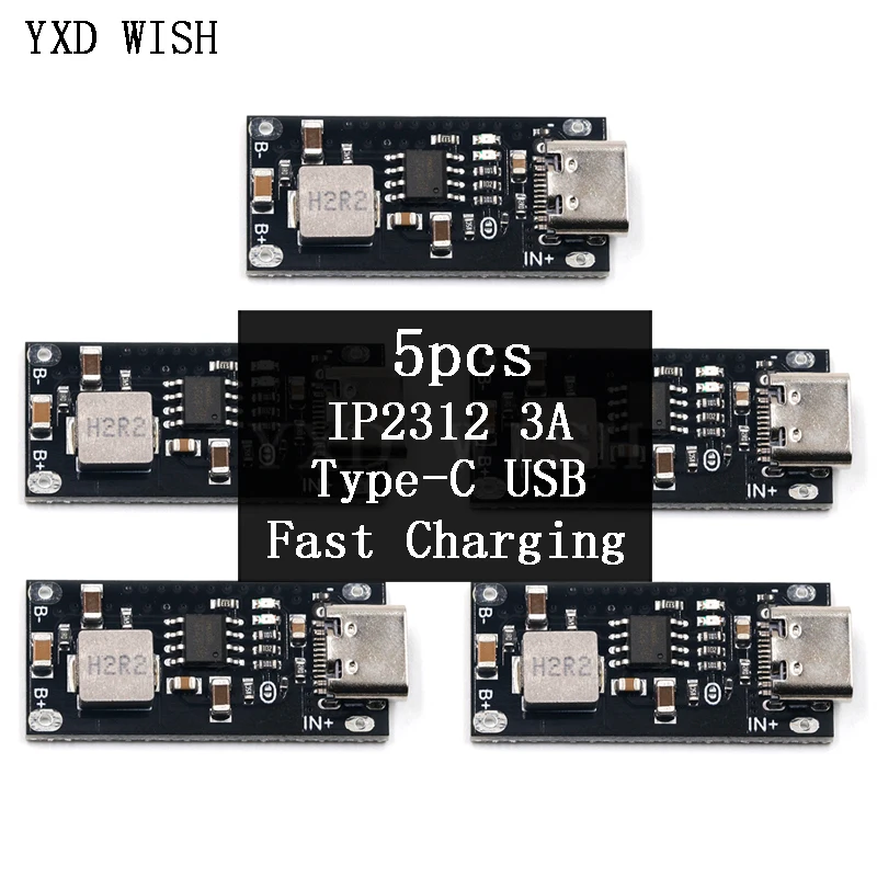 

5pcs IP2312 Type-C USB Input High Current 3A Polymer Ternary Lithium Battery Quick Fast Charging Board CC/CV Mode 5V To 4.2V
