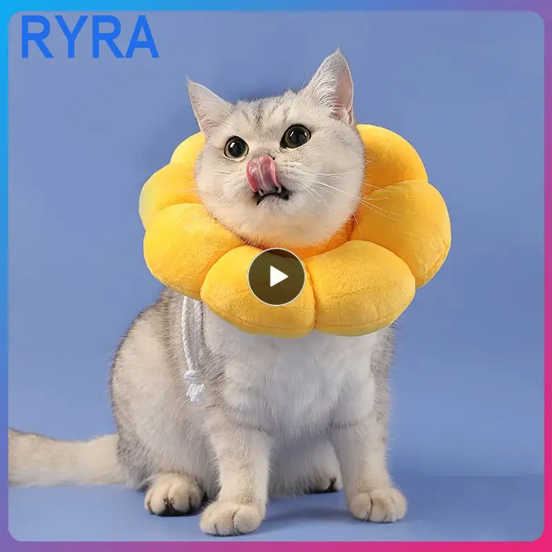 

Multifunctional Yellow Pet Sunflower Collar Adjustable Neck Circumference Non-restrictive Anti Licking Anti Biting Bib Leads
