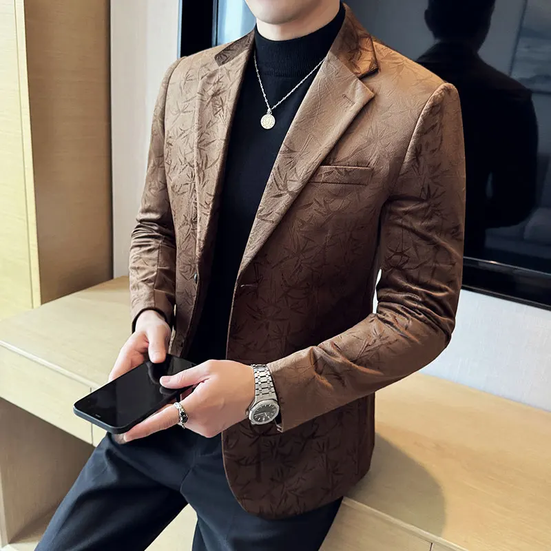 Мужские бархатные блейзеры в британском стиле осенне-зимние приталенные