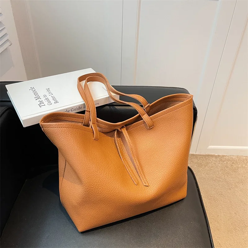 

Female Bag 2022 New Big Soft Pu Leather Tote Bags College Style Portable Large-capacity One-shoulder Commuter Shopping Bag Lady