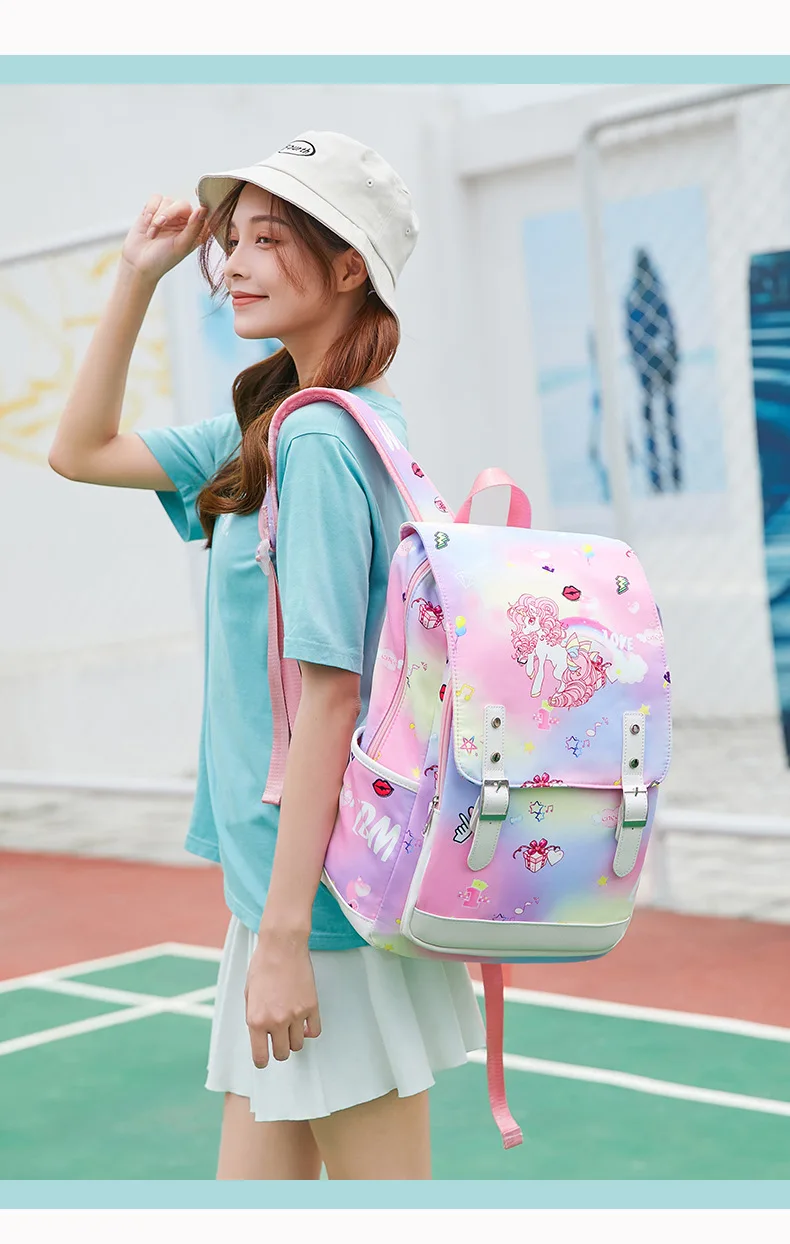 Girl Cartoon School Bags Junior High School Student Cute Children Unicorn Backpack for Travel Mochila Large Capacity Sac Licorne