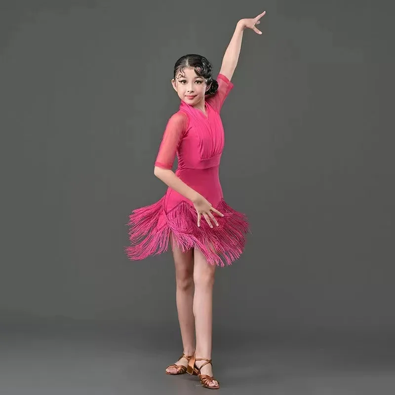 

Children Latin Dance Dress 2023 New Swing Dance Dress Fringed Tango Salsa Ballroom Kids Dresses for Girls Costume Competition