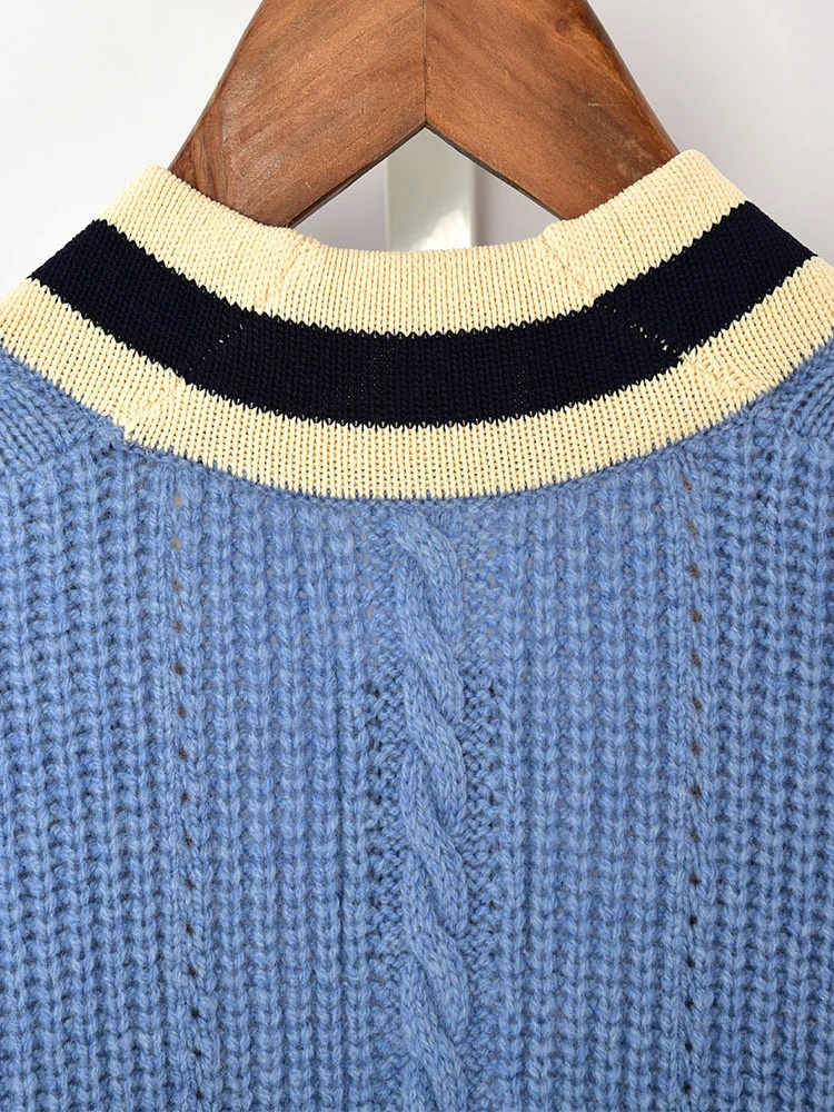 Женский трикотажный кардиган EOS Paris Синий Свободный вязаный с контрастной