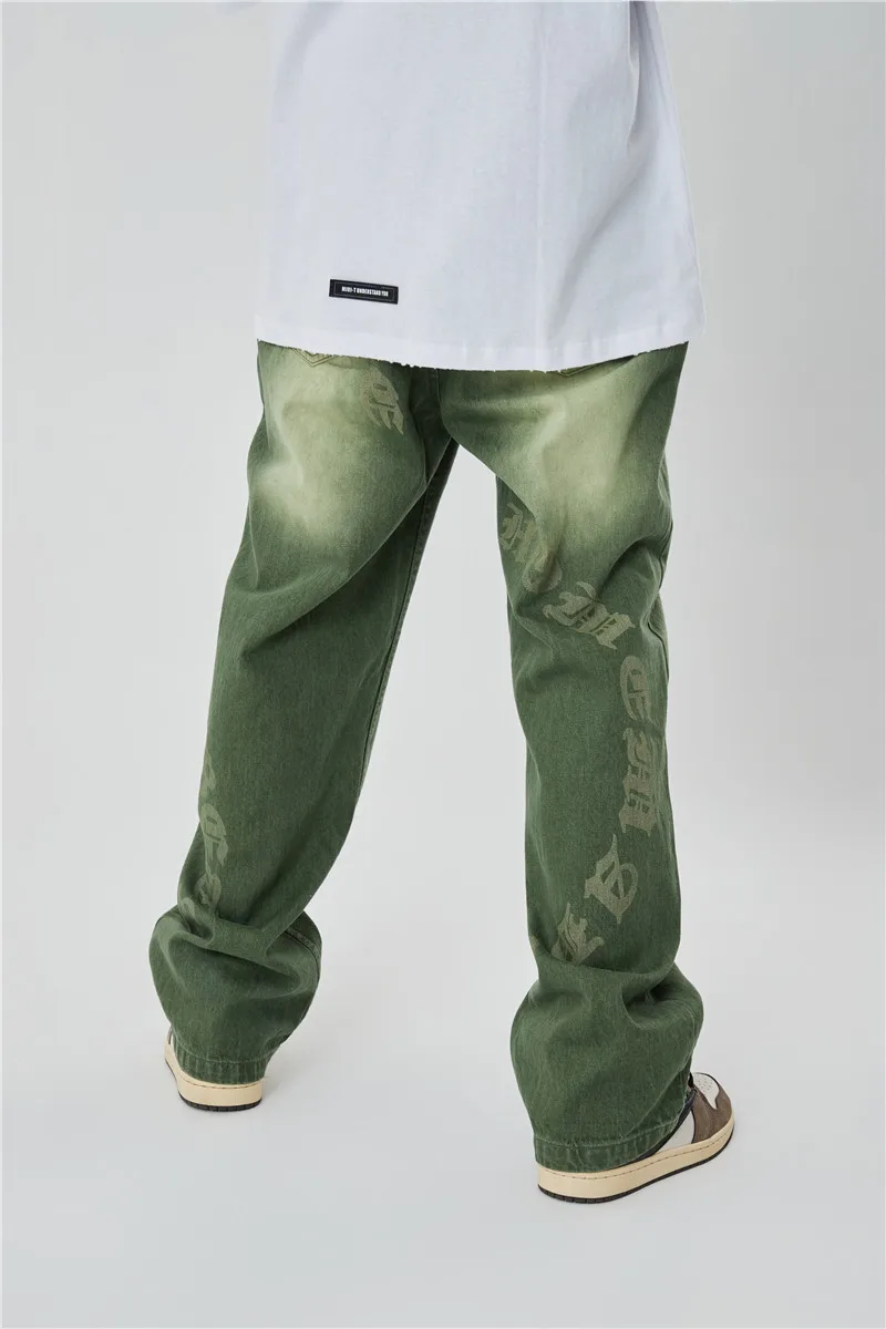Hip Hip Streetwear Denim Straight Pants 2022 Mens Harajuku Letter Printed Cotton Casual Joggers Jeans Trousers Pants Jean Men