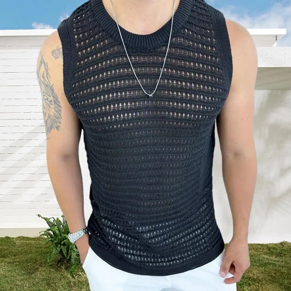 

Men Knitting Vest Slim Fit Knitting Vest Stylish Men's Summer Sleeveless Knitting Vest Slim Fit Hollow Out Design Trendy