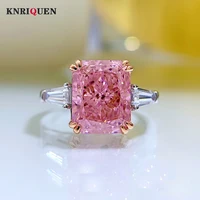 genuine 100 925 sterling silver 810mm pink quartz high carbon diamond ring for women gemstone wedding band party fine jewelry