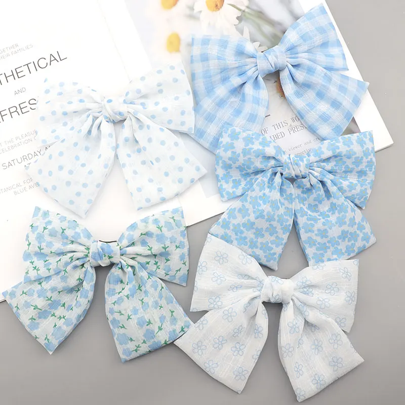 

Blue Style New Oversized Chiffon Bow Hair Clips Woman Hairpin Girl Headwear Hair Accessories Hairpins 10cm Duckbill Clip