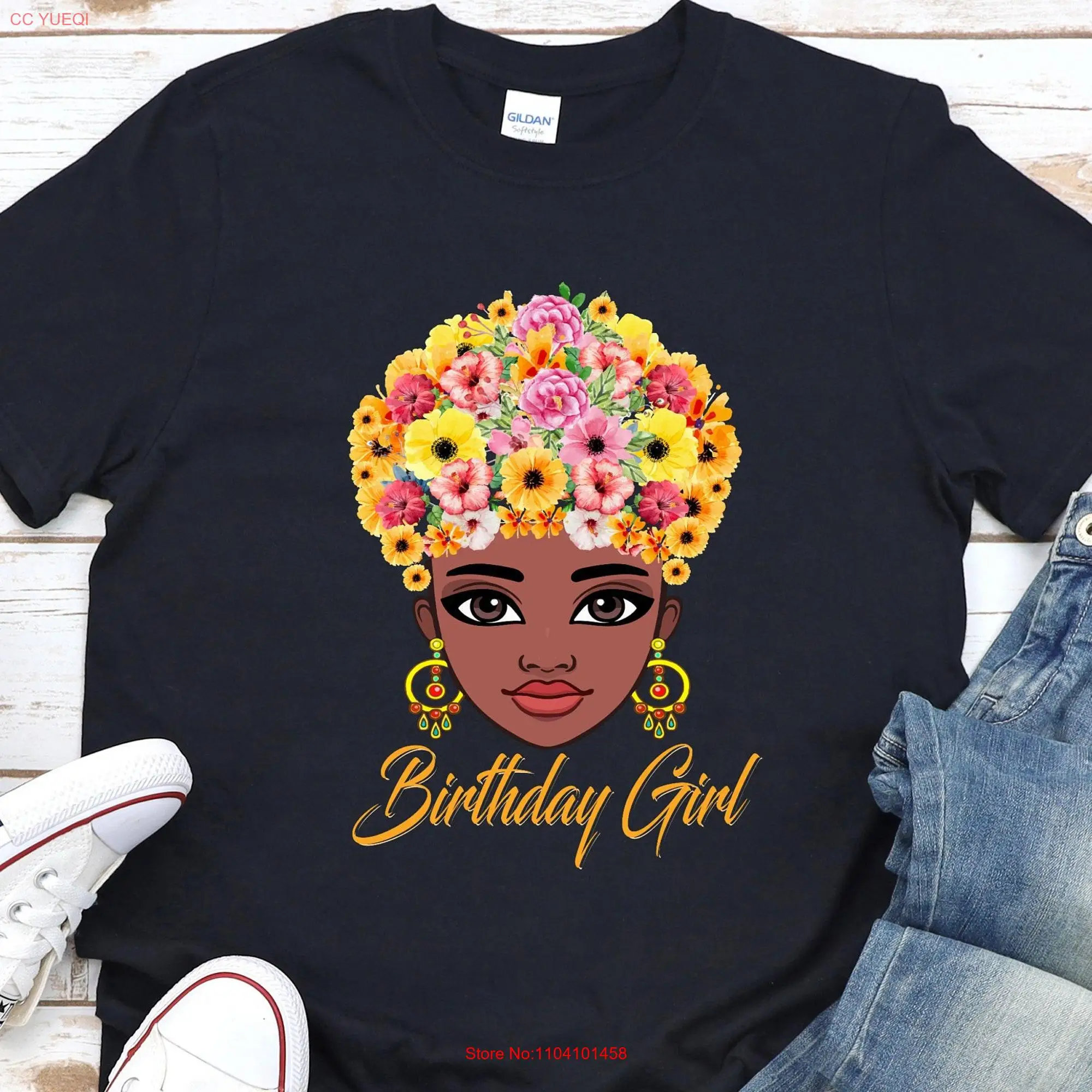 Koszulka urodzinowa Afro Queen dla siostry Cousins Friends Party Black Beauty z długimi lub krótkimi rękawami