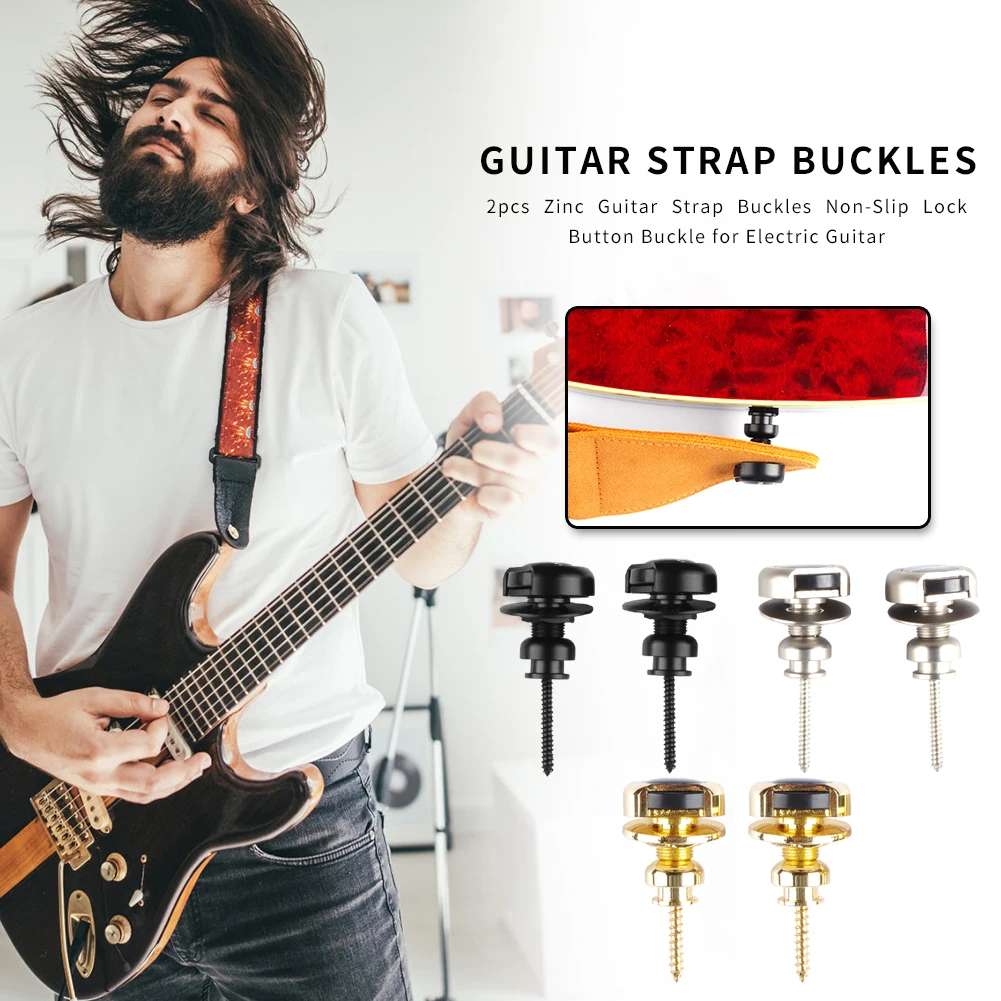 

2pcs Non-Slip Guitar Strap Buckles Classic Texture Practical Mulltifunctional Zinc Alloy Lock Button Buckle Guitar Parts