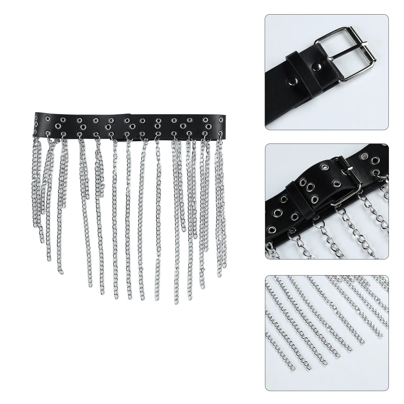 

Punk Black Waist Chain Belt Leather Layered Belly Body Chains Punk Skirt Belt Punk Pant Chain belt Hip Hop Chain