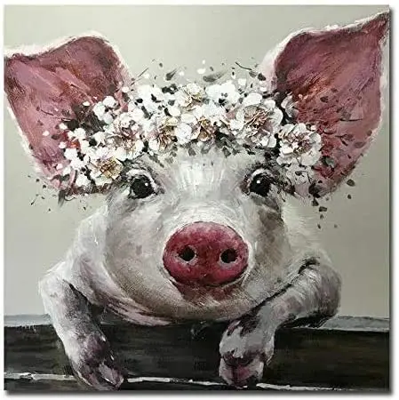 

Nice Pink Pig Oil Painting Animal Lover Poster Tin Sign