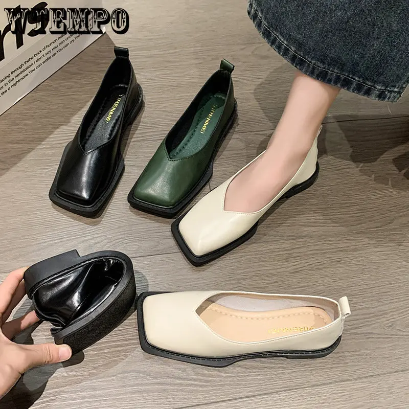 

Туфли женские однотонные на плоской подошве, простые удобные туфли с квадратным носком, Размеры 35-40, цвет черный