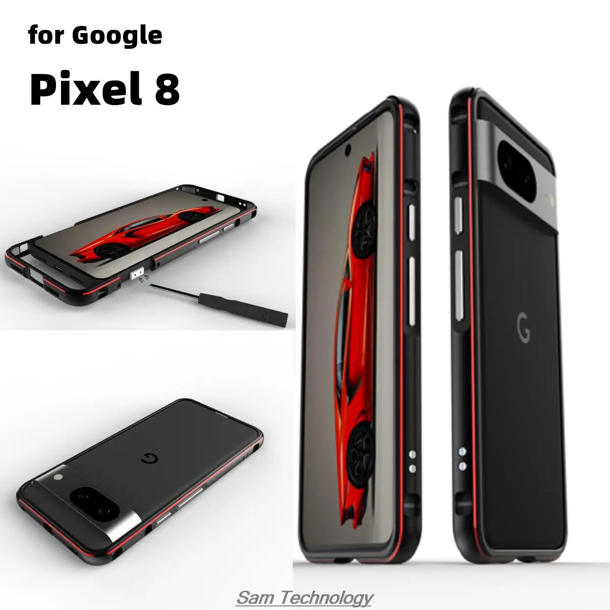 

Metal Case for Google Pixel8 Luxury Deluxe Ultra Thin aluminum Bumper for Google Pixel 8 6.2" + 2 Film (1 Front +1 Rear)