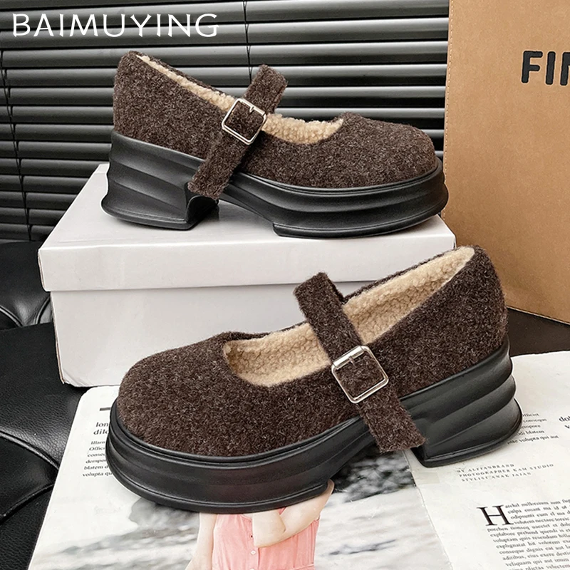 Женские замшевые лоферы на платформе модные туфли высоком массивном каблуке