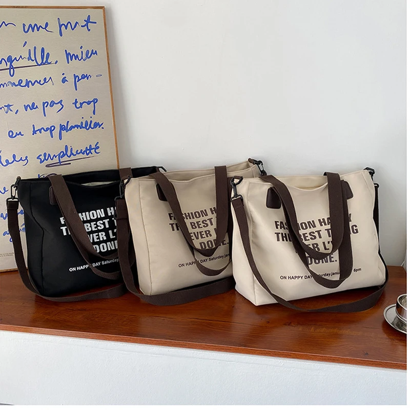 Fashion Canvas Handbag Tote Bags For Women School Work Letter Design Crossbody Bag Personal Shoulder Shopping Bag With Zipper