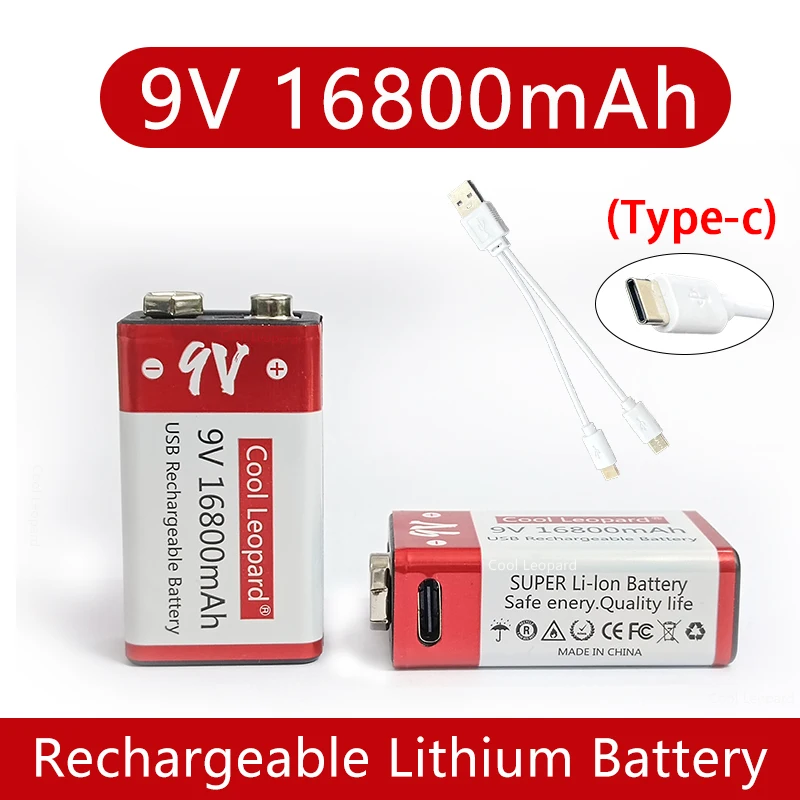 

9V Rechargeable Battery 16800mAh Micro USB 9v Li-ion Lithium Batteries for Multimeter Microphone Toy Remote Control KTV