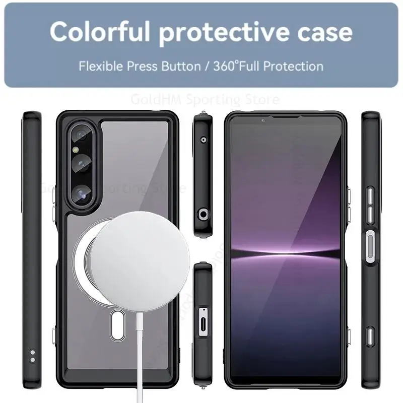 Capa For Sony Xperia 1 V Acrylic Transparent For Magsafe Magnetic Case For Xperia 1 V XQ-DQ72  Wireless Charging Magsafing Cover