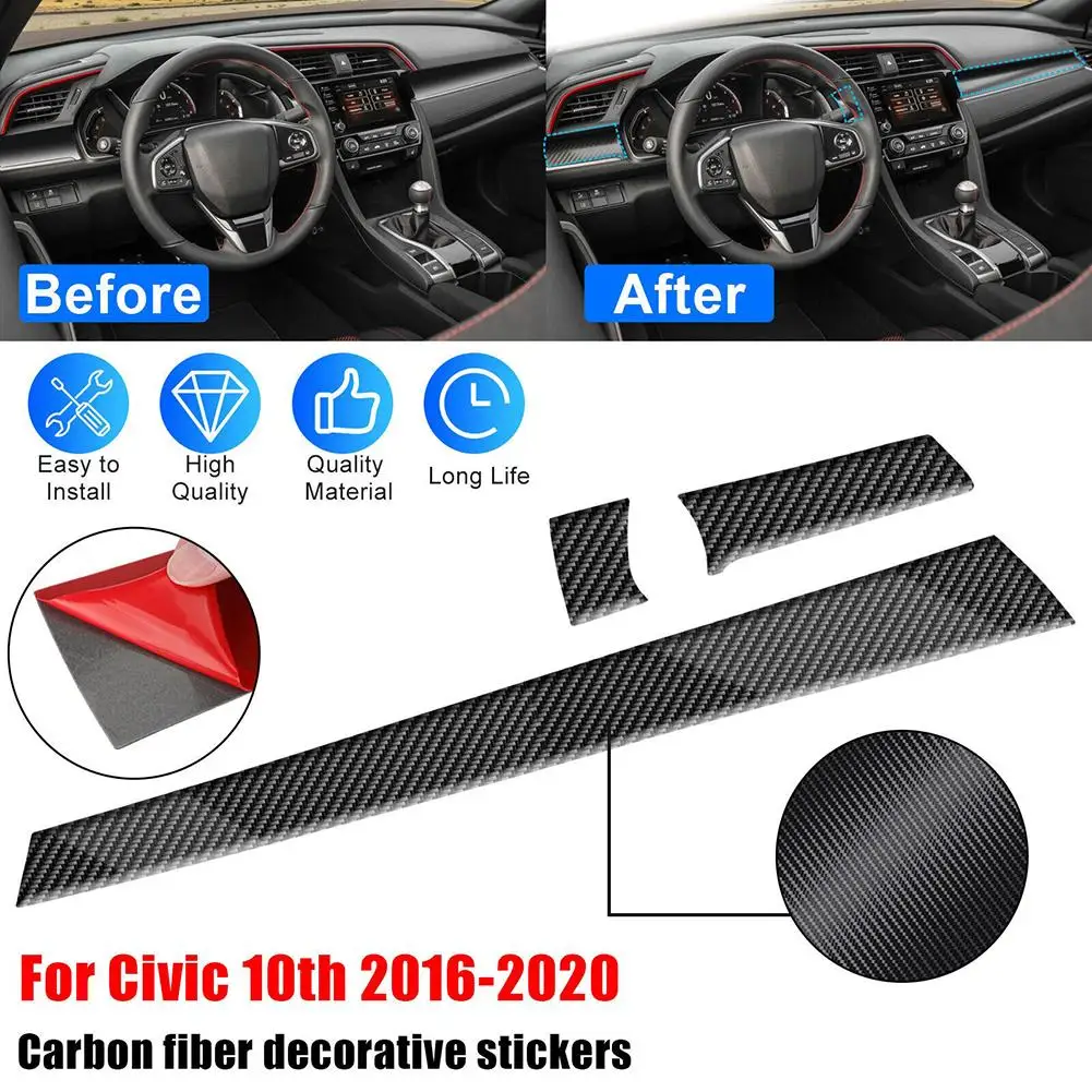 

Car Center Console Dashboard Sticker Carbon Fiber Trim Cover Interior Compatible For Civic 10th 2016-2020