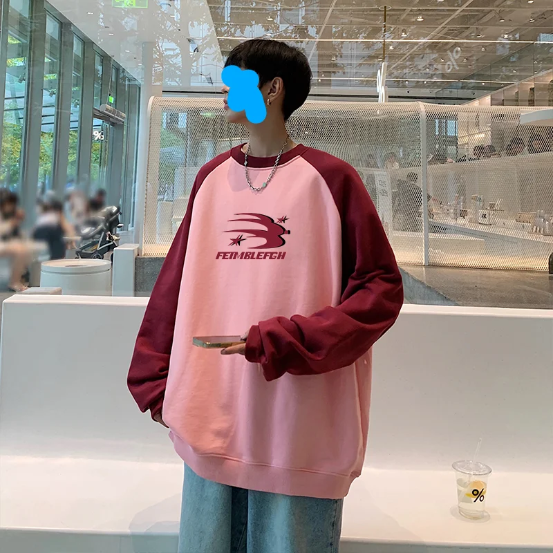

Fashion Raglan Sleeve Sweatshirs Men Loose Tshirt Street Punk Graphic Printed Korean Trendy Tops Oversized Male Hip Hop Pullover
