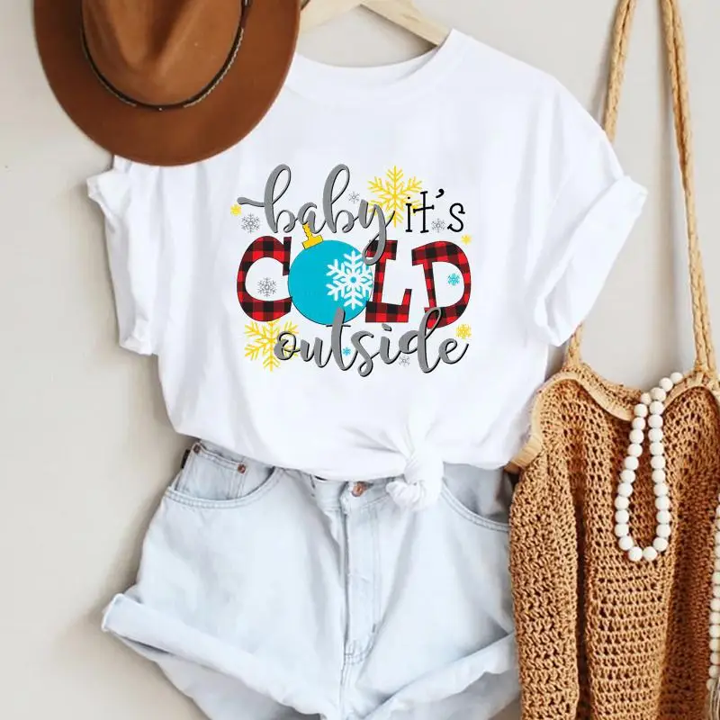 

Женская футболка с коротким рукавом, с принтом в виде снежинок