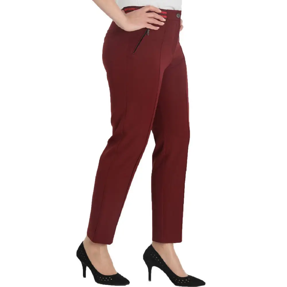 Fierte Women Plus Size Pants Nvr2152 Fabric Normal Elastic Waist Tight Bell-Bottomed Ankle Zipper Closure Spring Summer Casual
