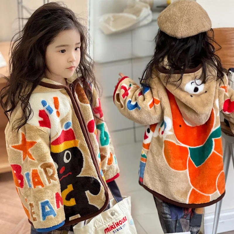 

1-8y Kids Jackets For Girls Winter Coat Unisex Fashion Polyester Japanese Warm And Cute Clothing