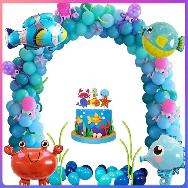 Ocean Theme Birthday Party Decorations Clown Fish Blowfish Sea Animals Balloons Arch Kit for Kids Boy Baby Shower Party Supplies