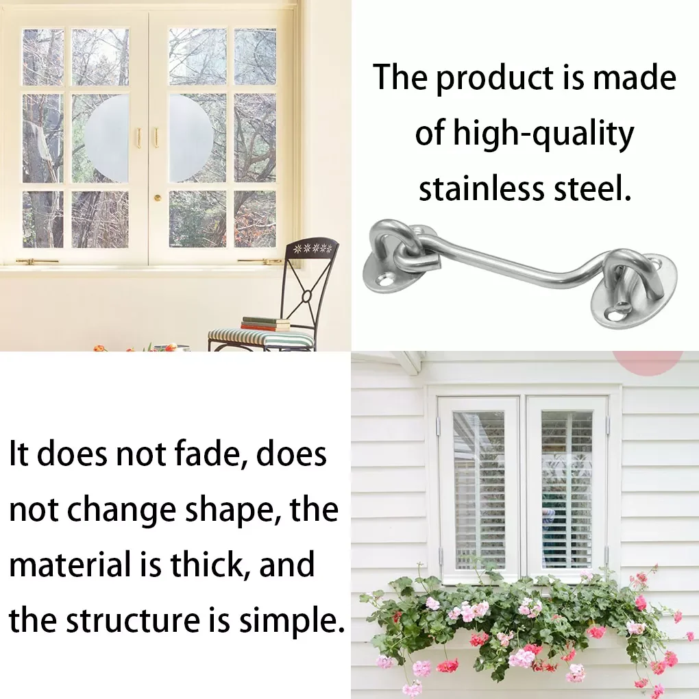 

Lock Hook Eye Latch Gate Door Window Stainless Steel Windproof Mounting Screws 3-14 Inch