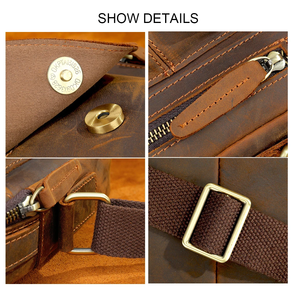 Vintage Men's Crazy Horse Leather shoulder bag phone bag handbag Crossbody Bag 6059