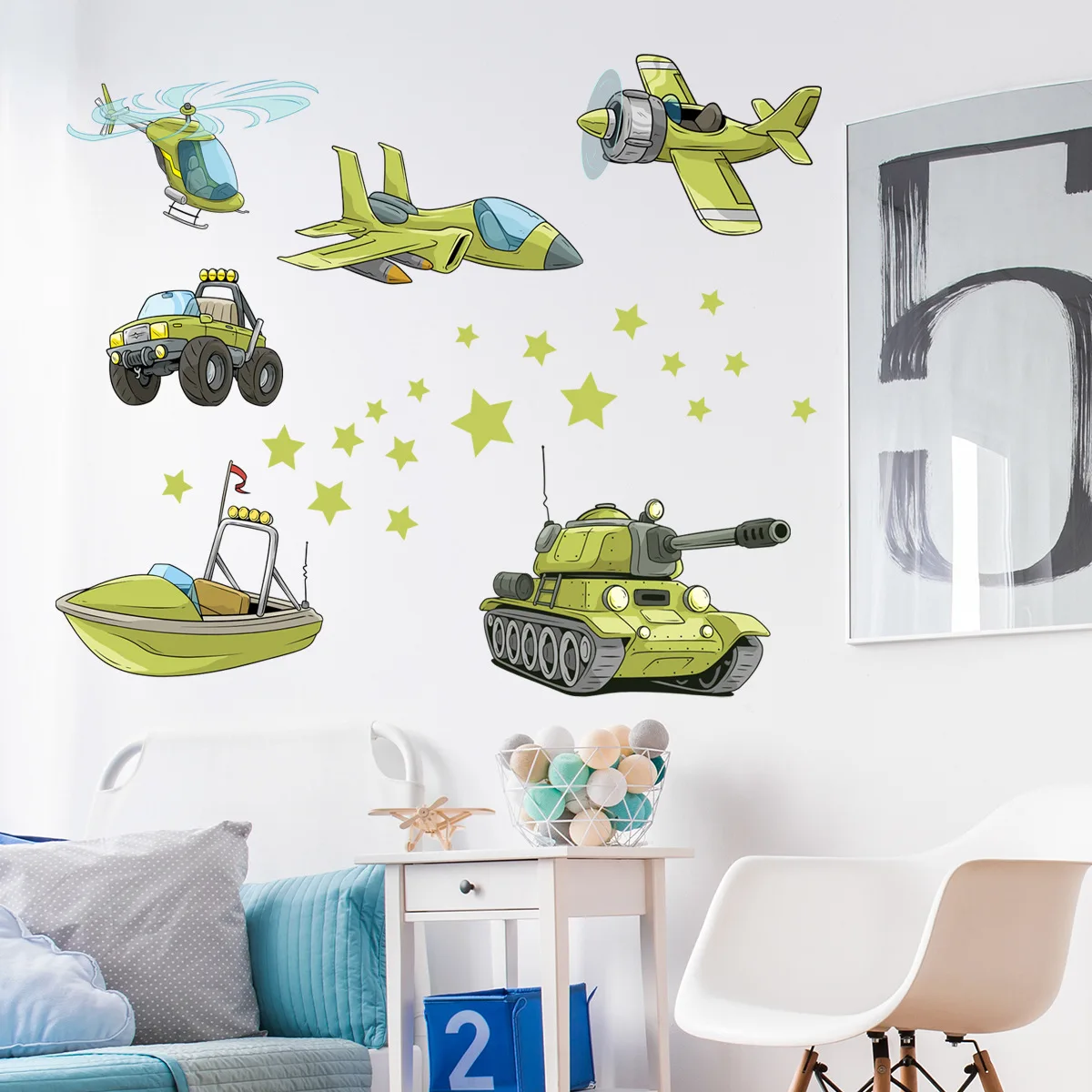 Cartoon Aircraft Car Yacht Star Wall Stickers Children's Room Living Kid Boy Bedroom Decals |